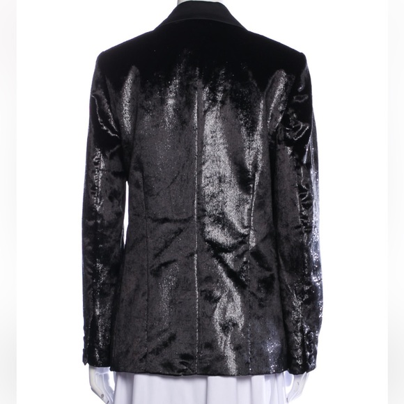 Frame Metallic Satin Single Button Blazer Tuxedo Jacket Black Sz 6 Org $625 - Picture 3 of 5